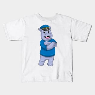 Hippo as Police officer with Police hat Kids T-Shirt